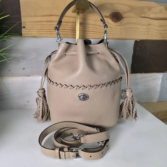 Coach Lora Bucket Bag with Whipstitch Detail in a light taupe - Picture 11 of 16